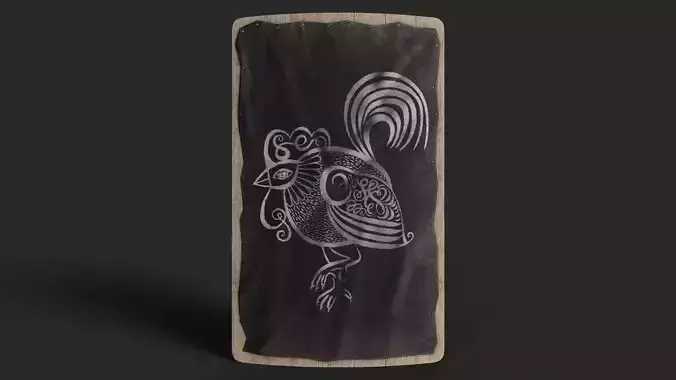 Slavic square leather shield-painted black with  rooster symbol Low-poly 3D model