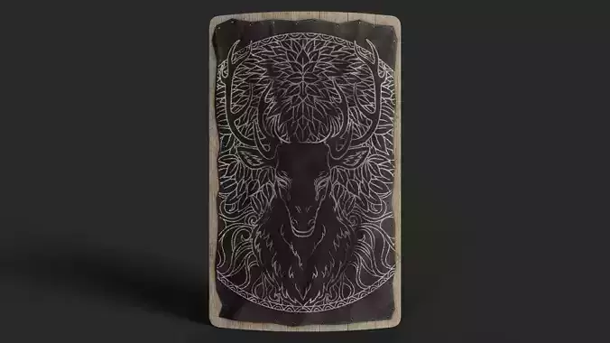 Slavic square leather shield-painted black with  deer symbol Low-poly 3D model