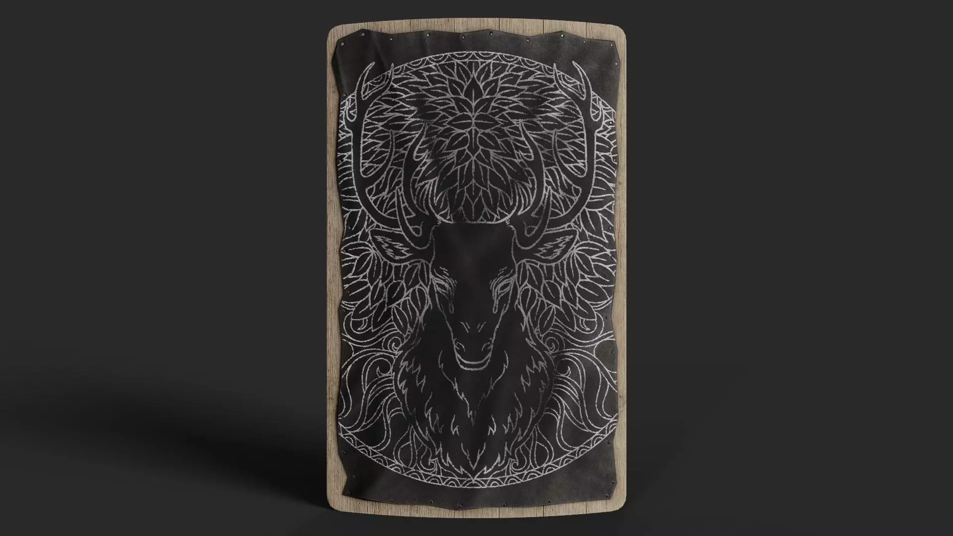 Slavic square leather shield-painted black with  deer symbol Low-poly 3D model_0