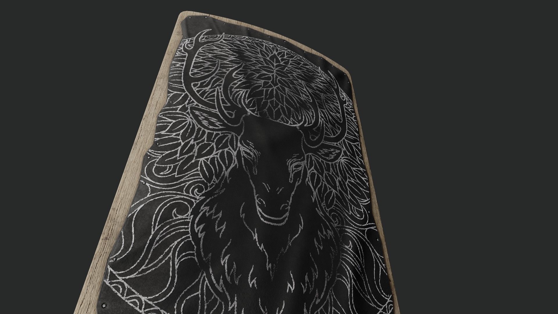 Slavic square leather shield-painted black with  deer symbol Low-poly 3D model_4