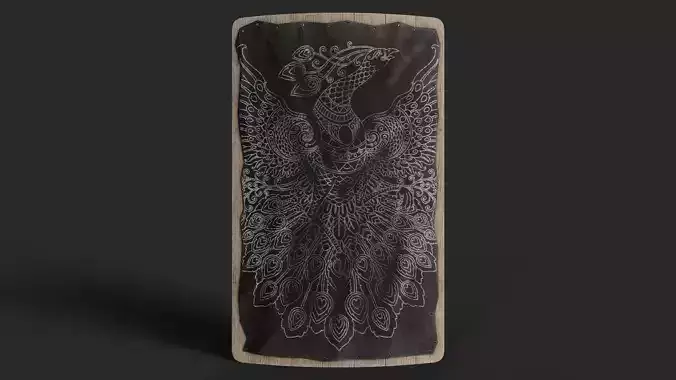 Slavic square leather shield-painted black with  pheasant symbol Low-poly 3D model