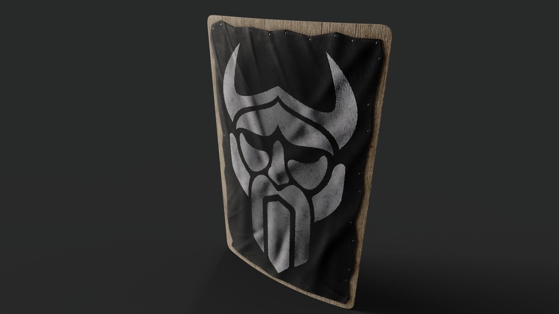 Slavic square leather shield-painted black with  God symbol Low-poly 3D model_5