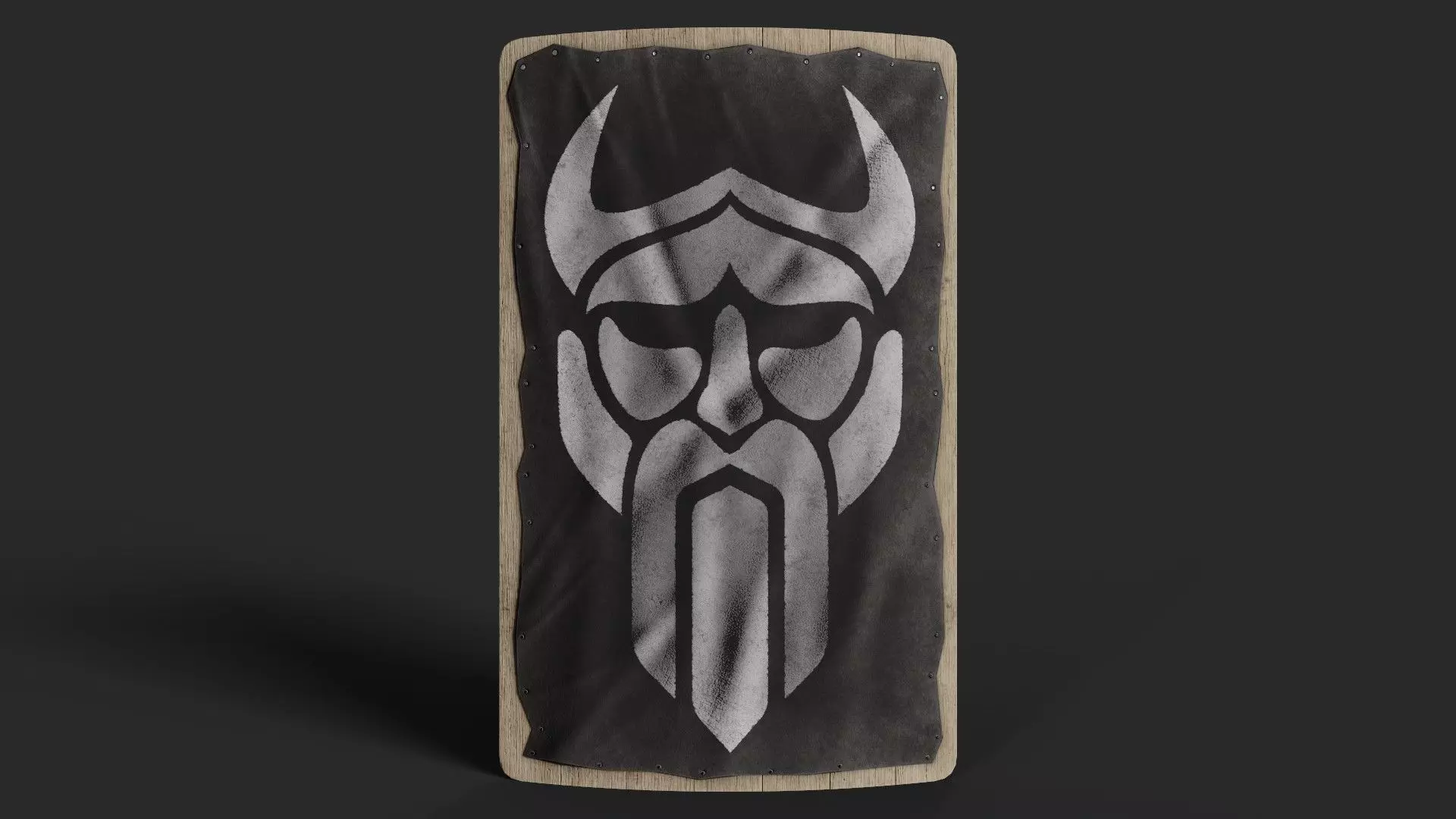 Slavic square leather shield-painted black with  God symbol Low-poly 3D model_0