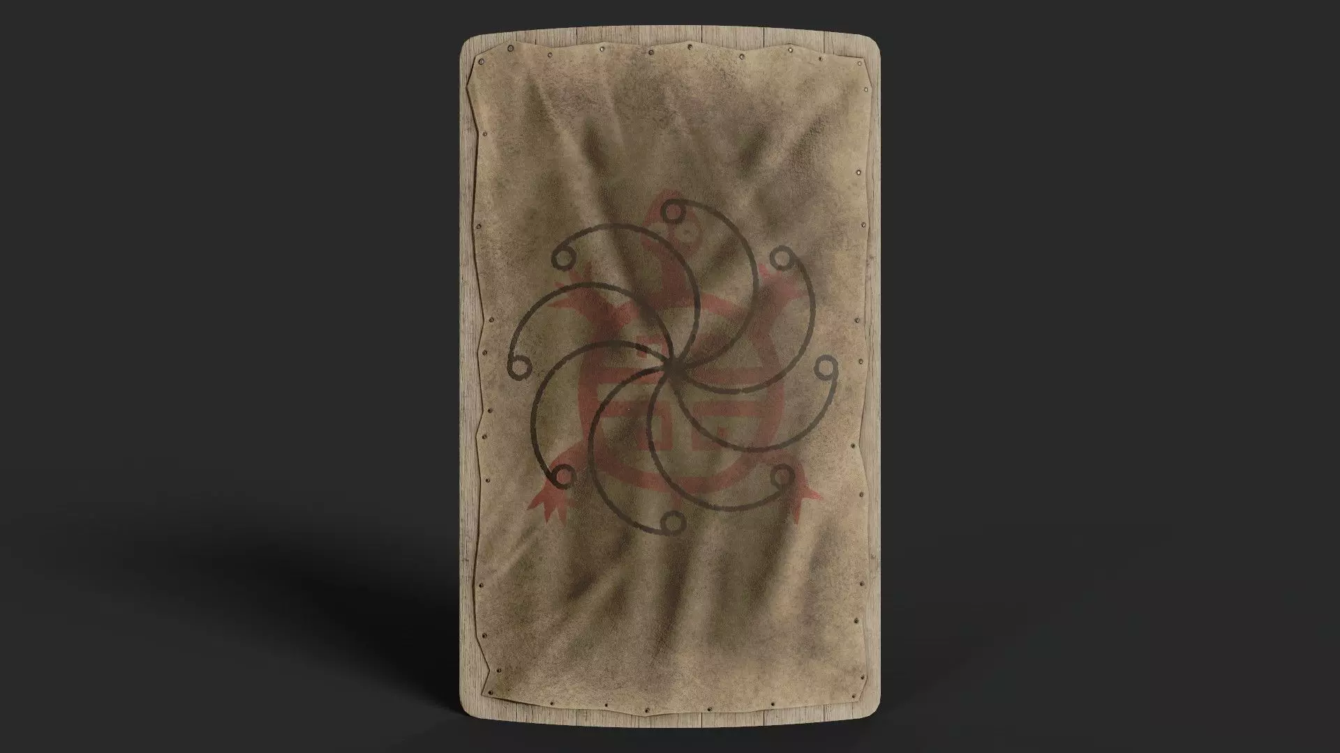 Slavic square leather shield-painted  turtle symbol Low-poly 3D model_0