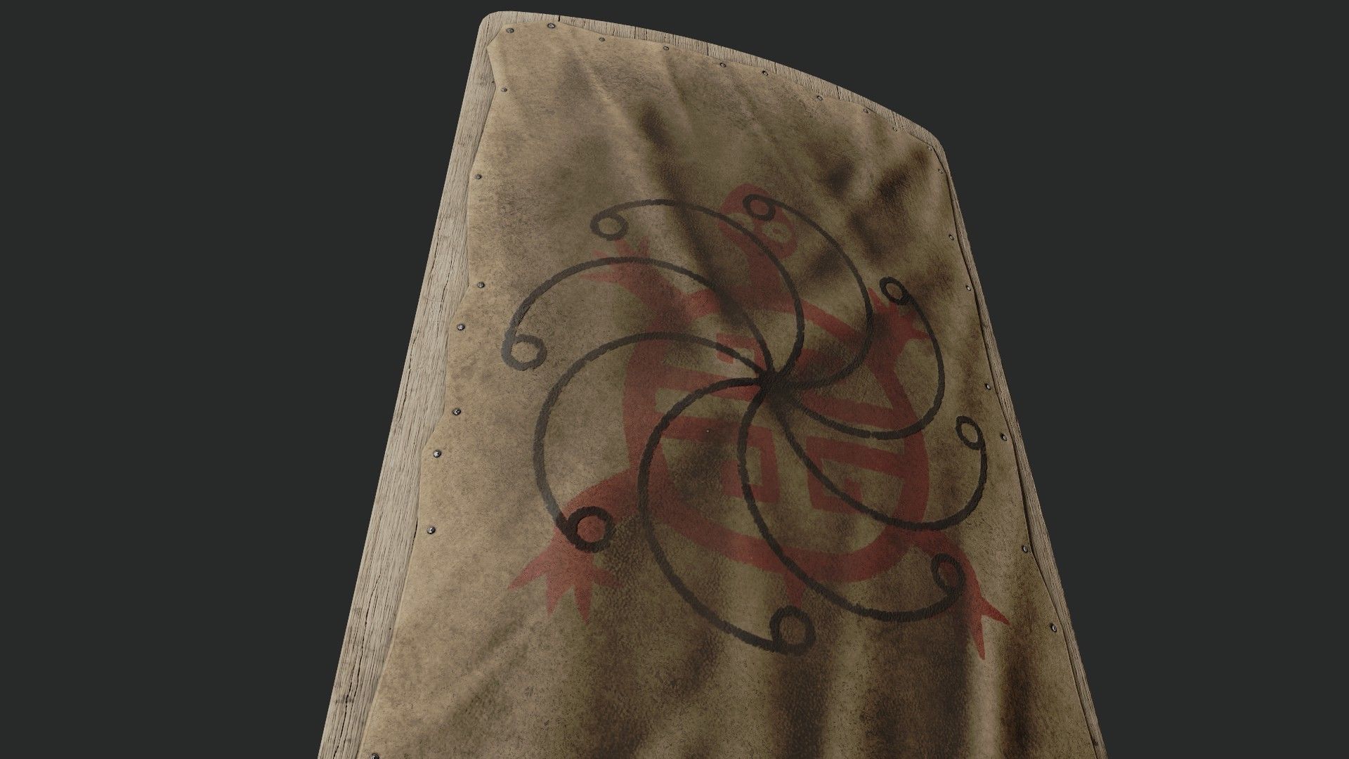 Slavic square leather shield-painted  turtle symbol Low-poly 3D model_4