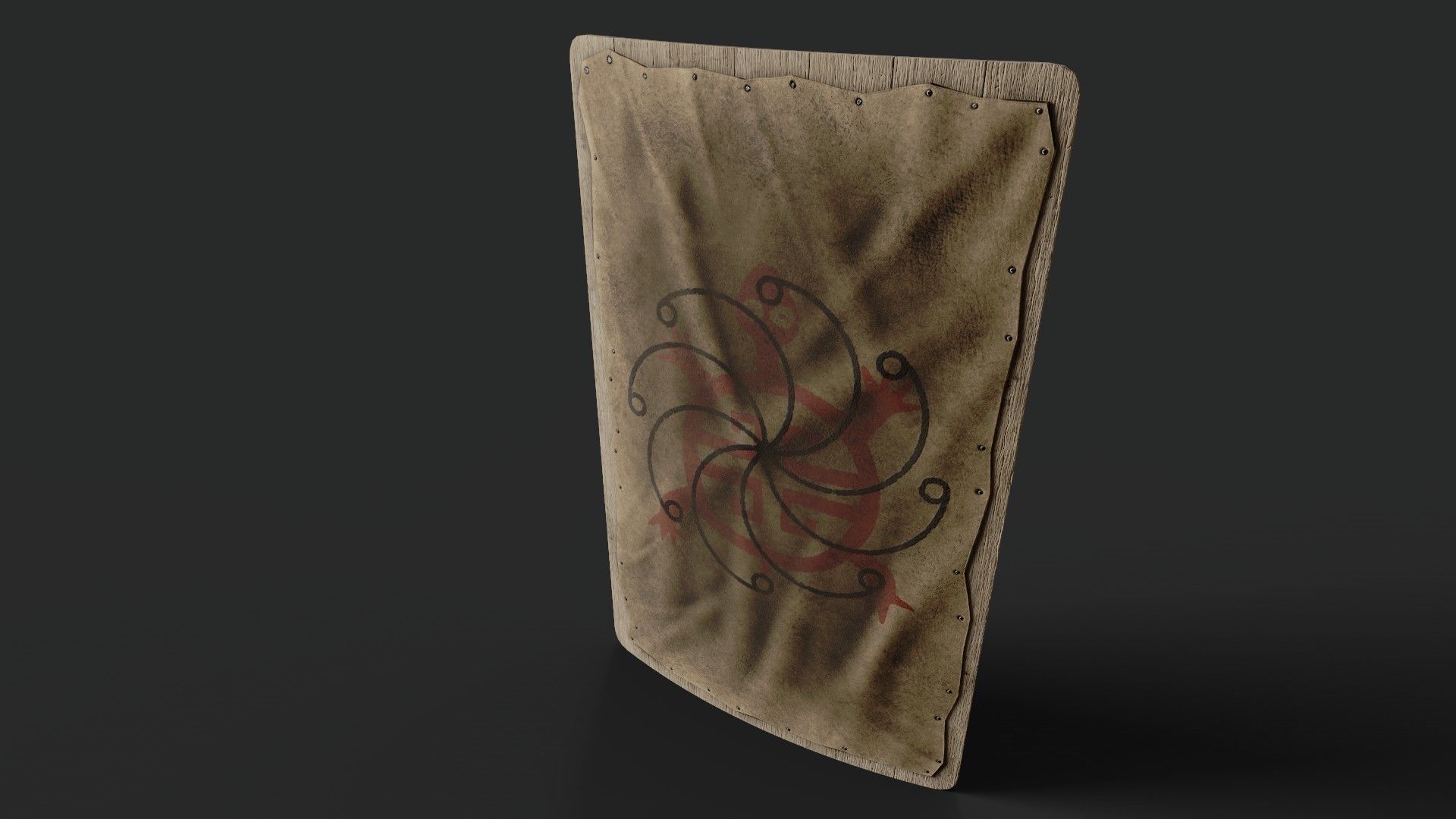 Slavic square leather shield-painted  turtle symbol Low-poly 3D model_5