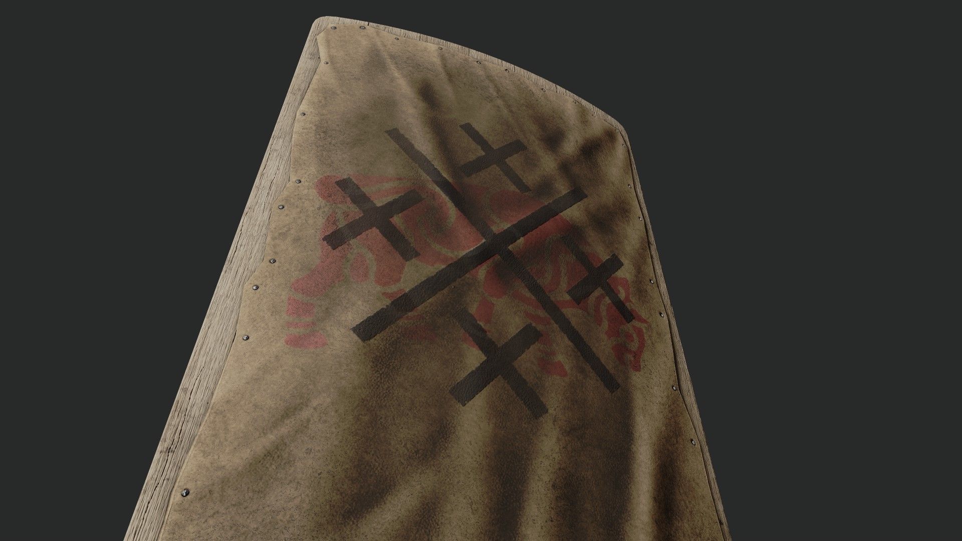 Slavic square leather shield-painted  bull symbol Low-poly 3D model_4