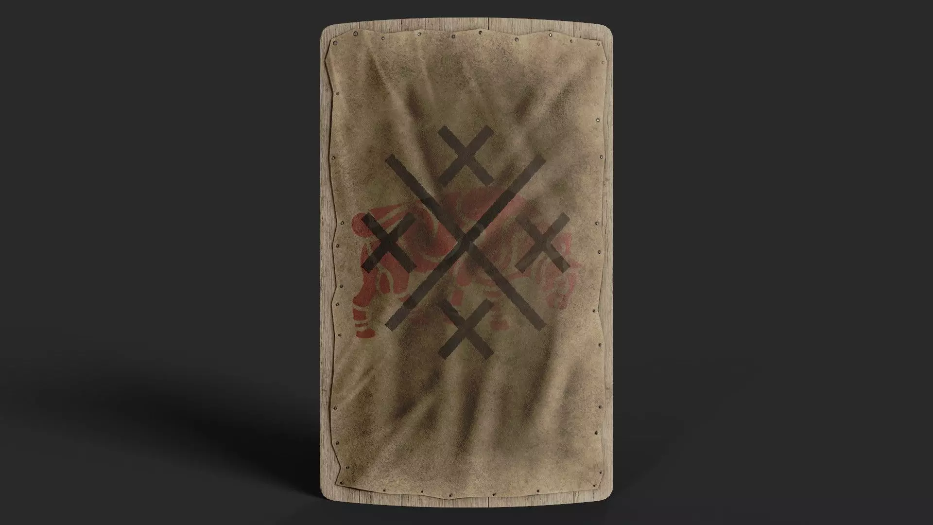 Slavic square leather shield-painted  bull symbol Low-poly 3D model_0