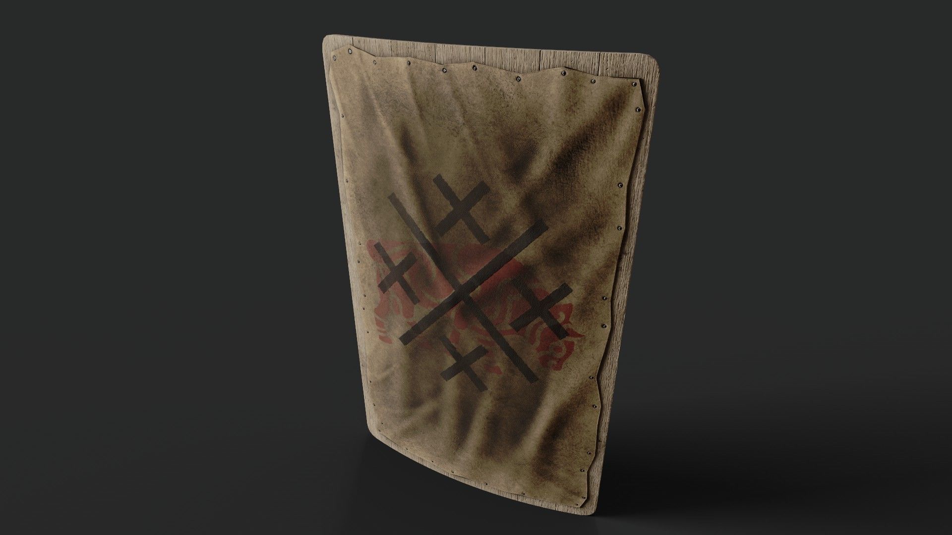 Slavic square leather shield-painted  bull symbol Low-poly 3D model_5