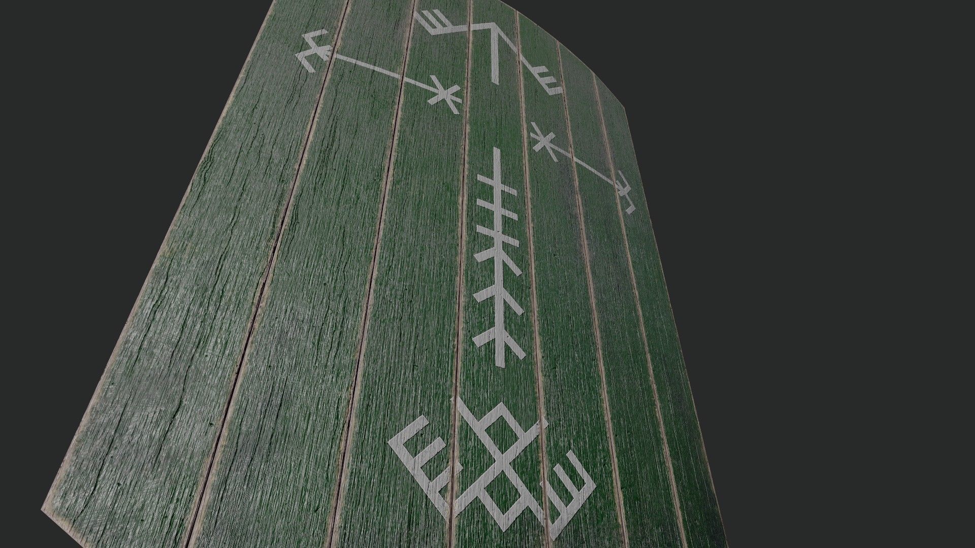 Slavic square wooden shield-painted green with pagan symbol Low-poly 3D model_4
