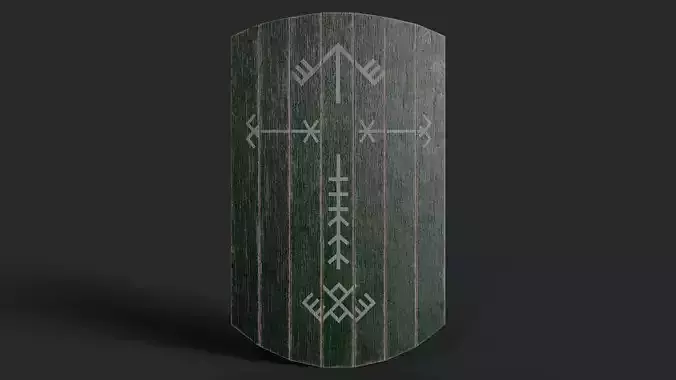 Slavic square wooden shield-painted green with pagan symbol Low-poly 3D model