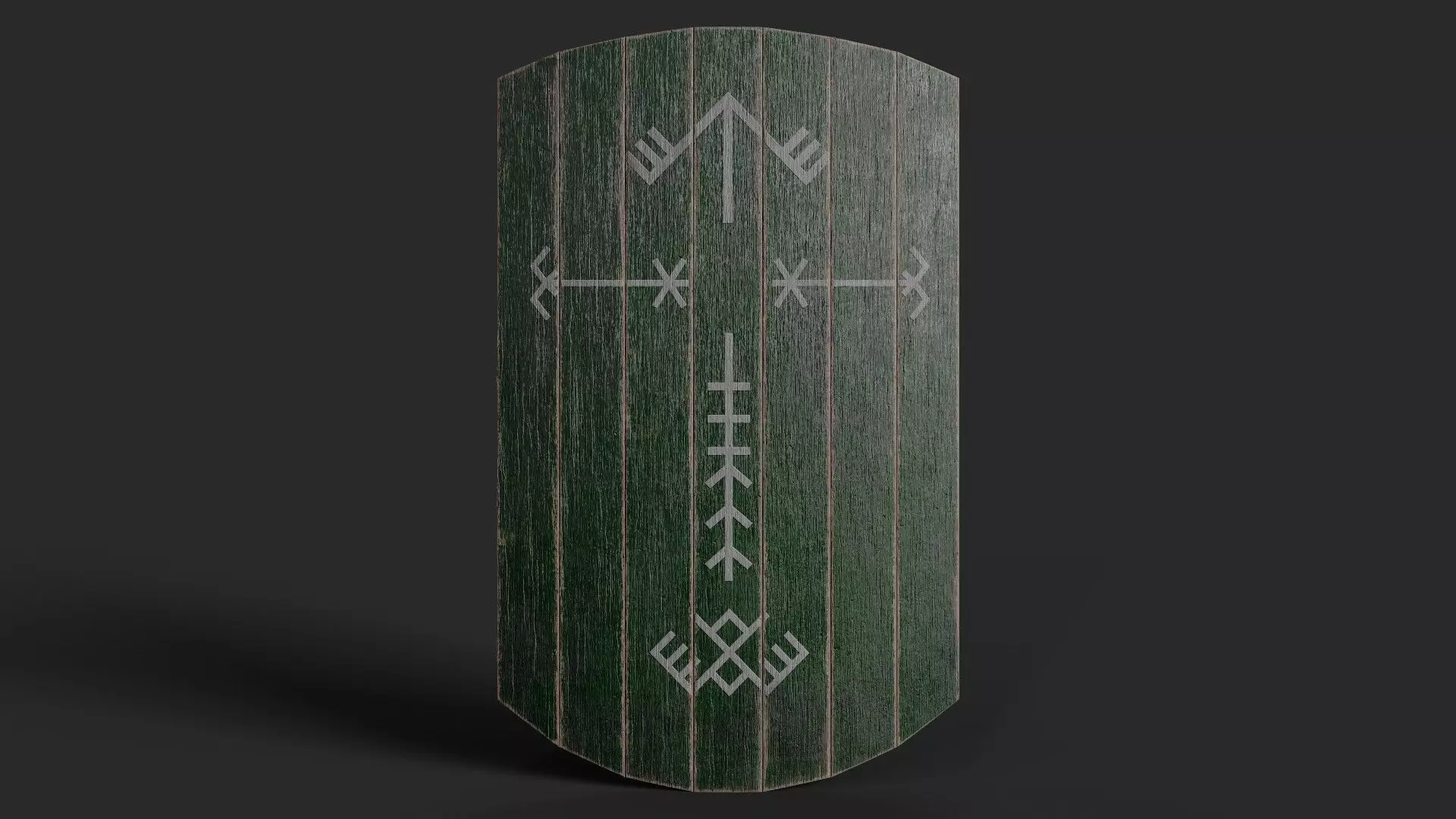Slavic square wooden shield-painted green with pagan symbol Low-poly 3D model_0