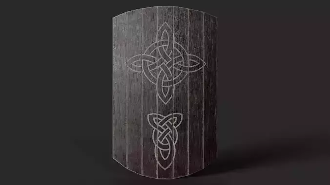 Slavic square wooden shield-painted red with pagan symbol Low-poly 3D model