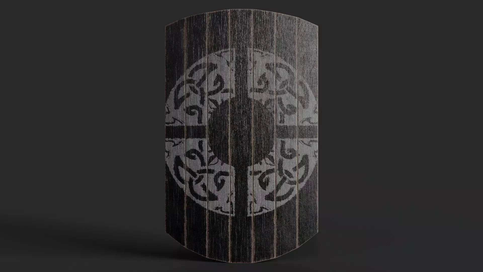 Slavic square wooden shield-painted black with  nordic symbol Low-poly 3D model_0