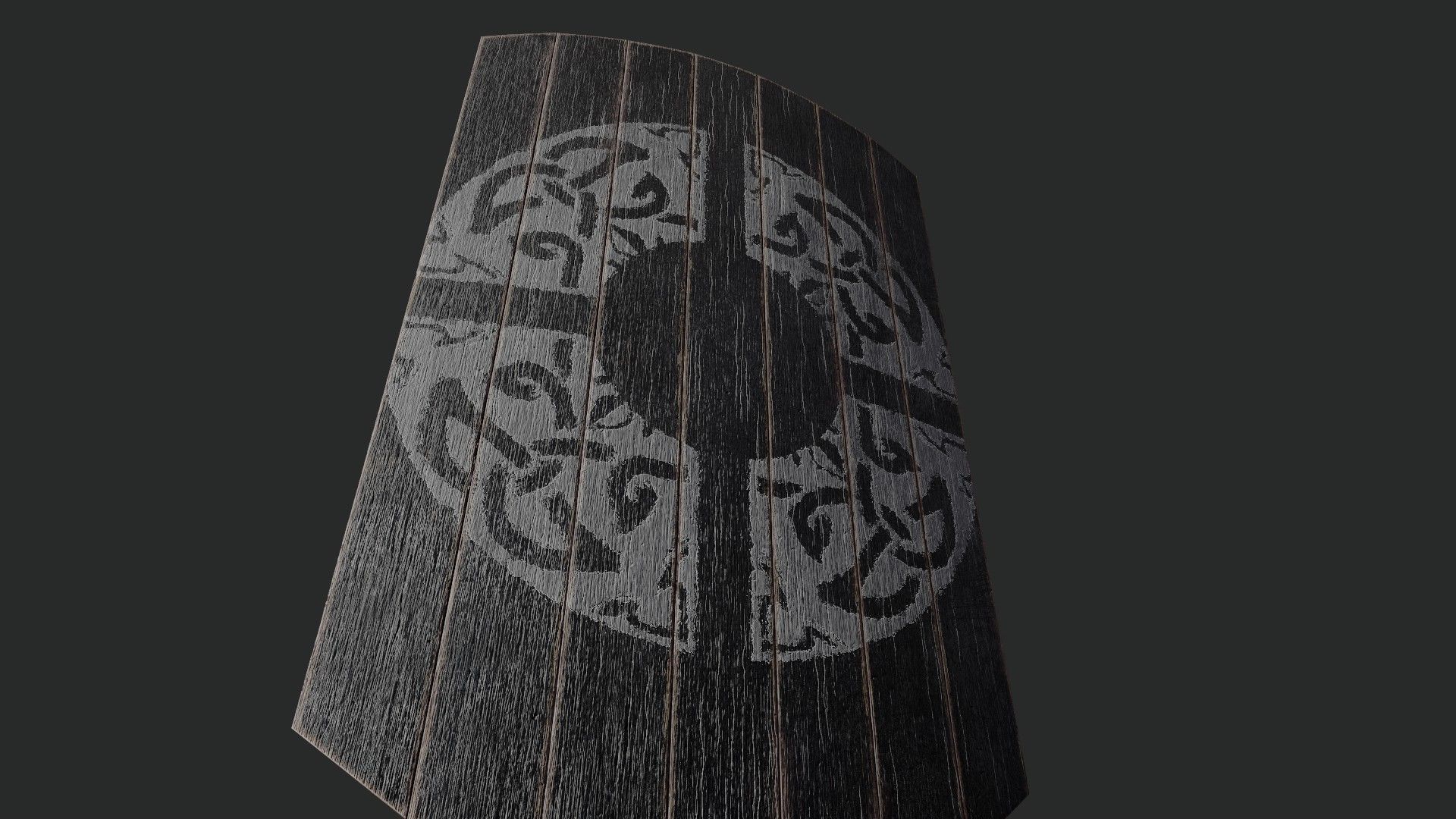 Slavic square wooden shield-painted black with  nordic symbol Low-poly 3D model_4
