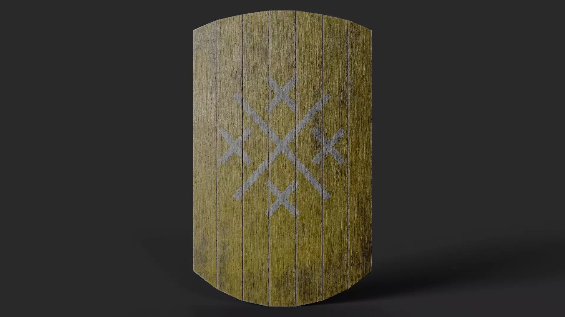 Slavic square wooden shield-painted yellow with  crosses symbol Low-poly 3D model_0