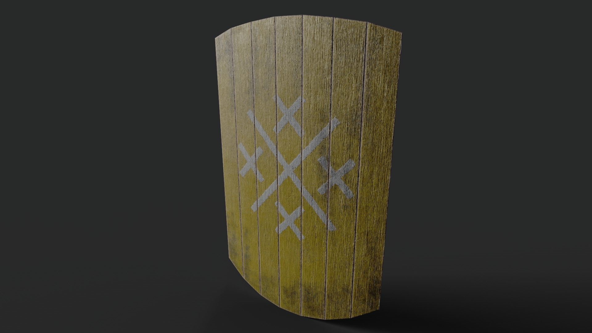 Slavic square wooden shield-painted yellow with  crosses symbol Low-poly 3D model_5