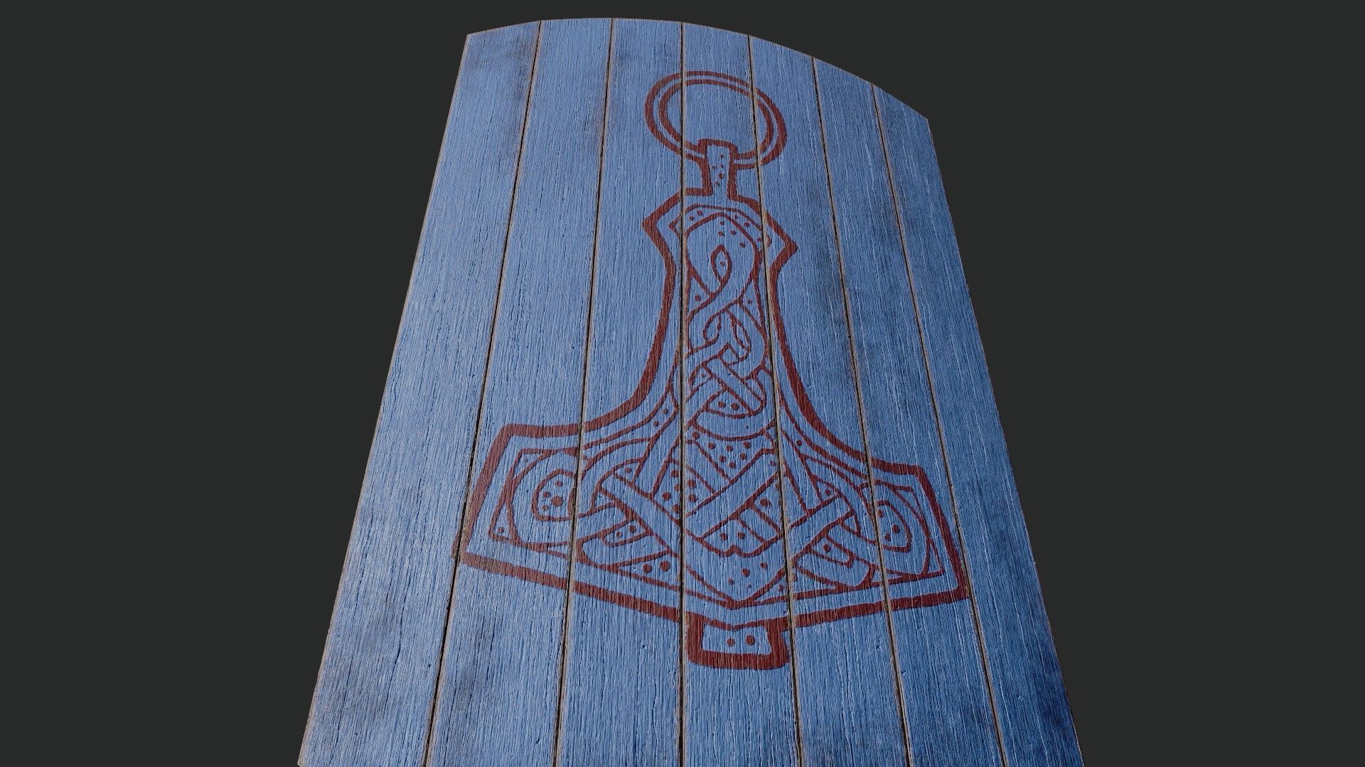 Slavic square wooden shield-painted blue with  Thor symbol Low-poly 3D model_4