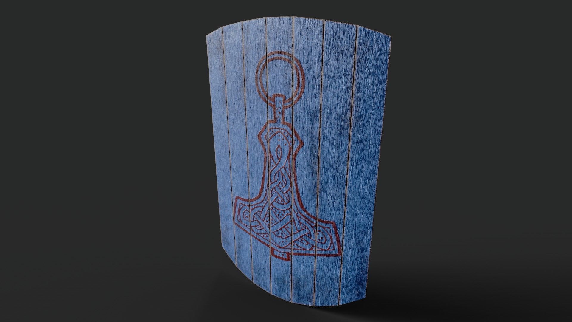 Slavic square wooden shield-painted blue with  Thor symbol Low-poly 3D model_5