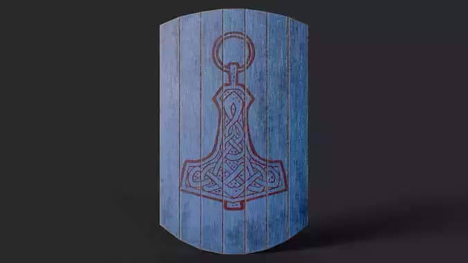 Slavic square wooden shield-painted blue with  Thor symbol Low-poly 3D model
