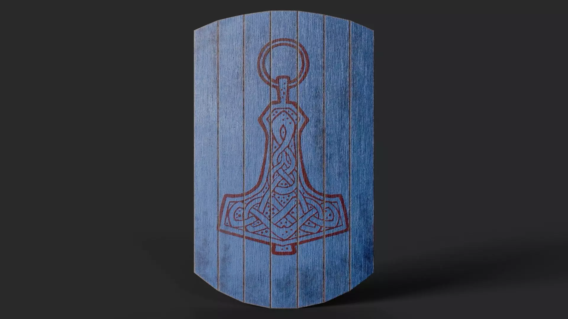 Slavic square wooden shield-painted blue with  Thor symbol Low-poly 3D model_0