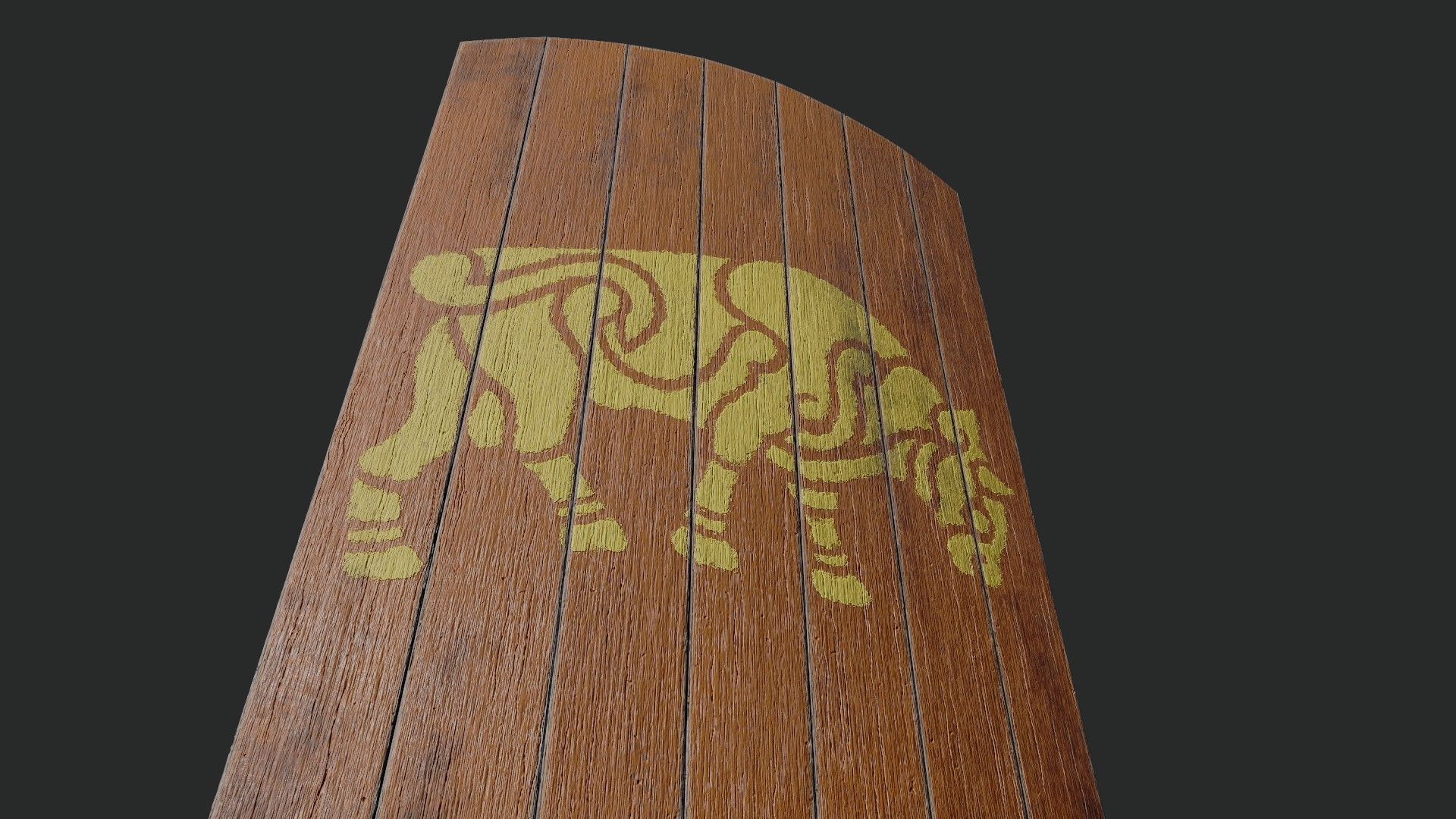 Slavic square wooden shield-painted orange with  bull symbol Low-poly 3D model_4