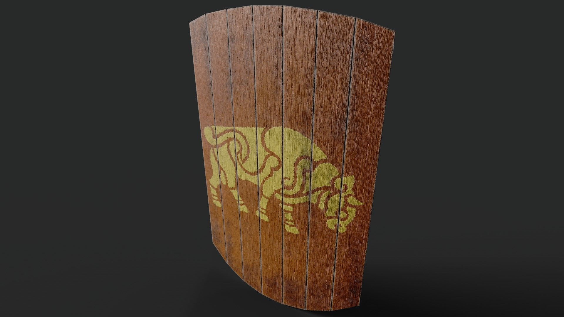 Slavic square wooden shield-painted orange with  bull symbol Low-poly 3D model_5