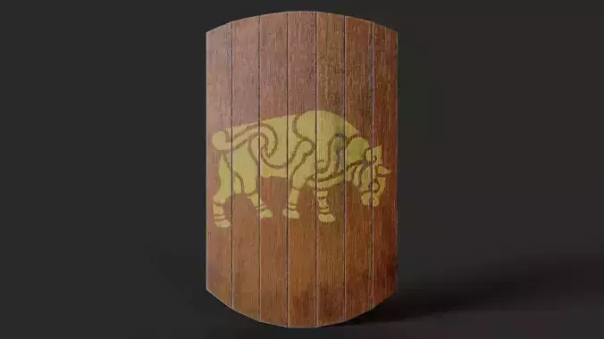 Slavic square wooden shield-painted orange with  bull symbol Low-poly 3D model