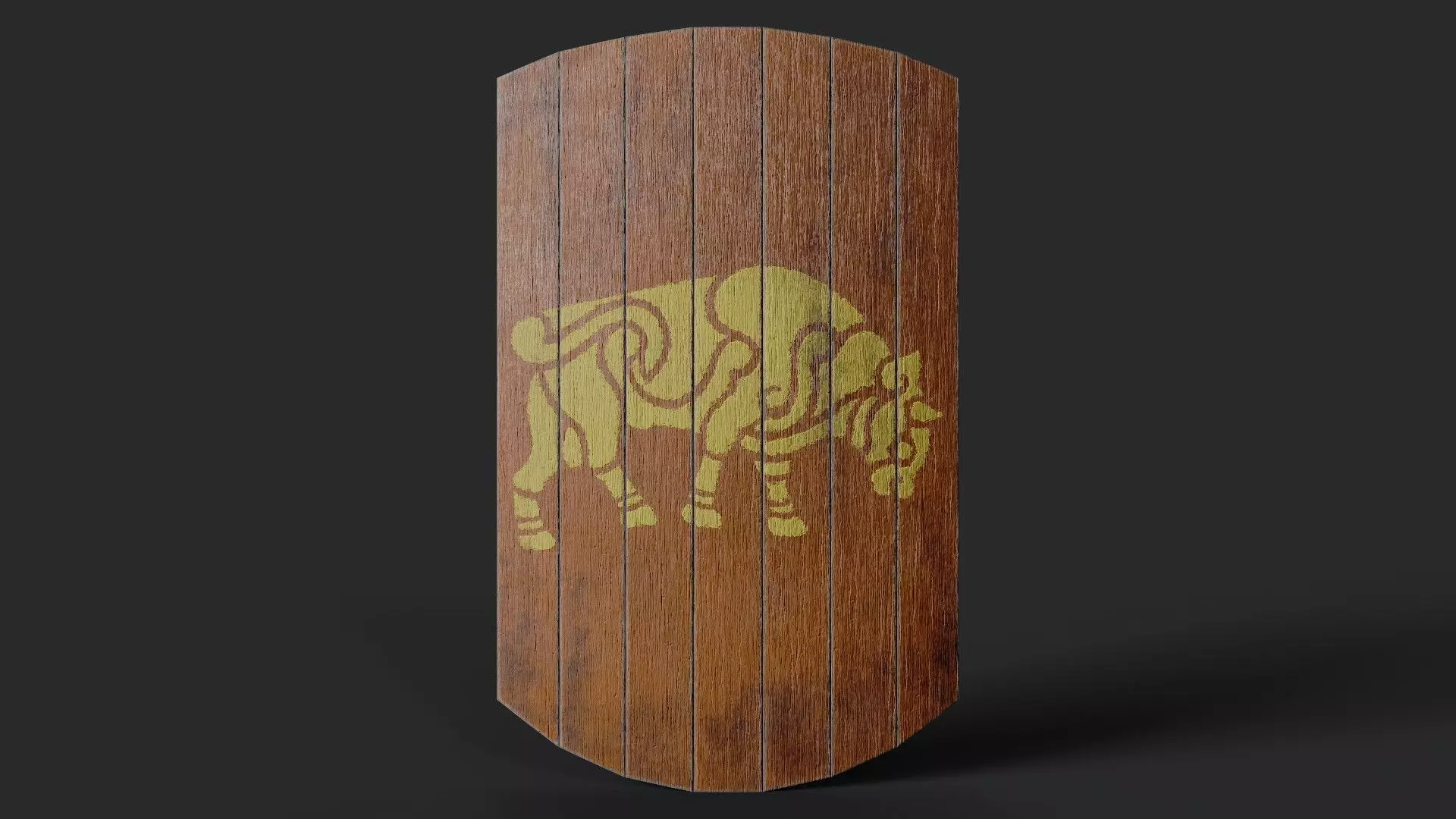 Slavic square wooden shield-painted orange with  bull symbol Low-poly 3D model_0