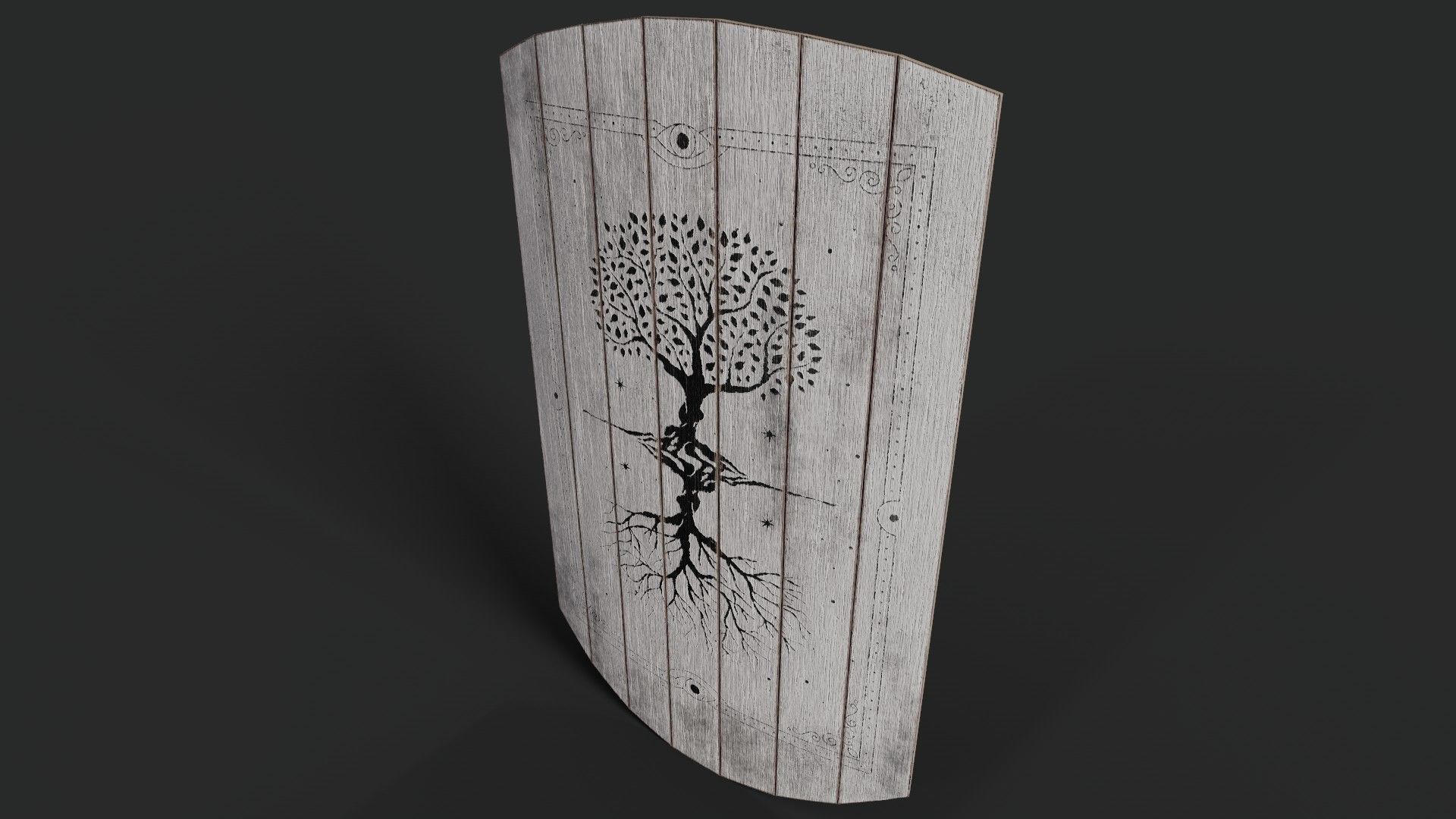 Slavic square wooden shield-painted white with trees symbol Low-poly 3D model_5