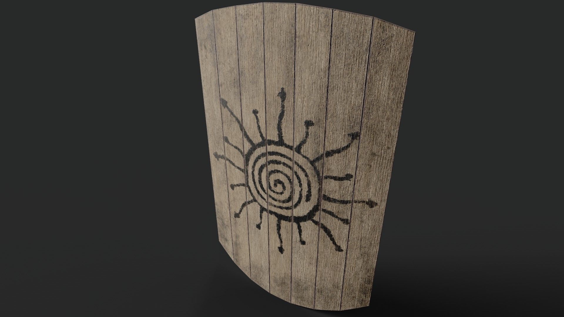 Slavic square wooden shield-painted black Sun symbol Low-poly 3D model_5