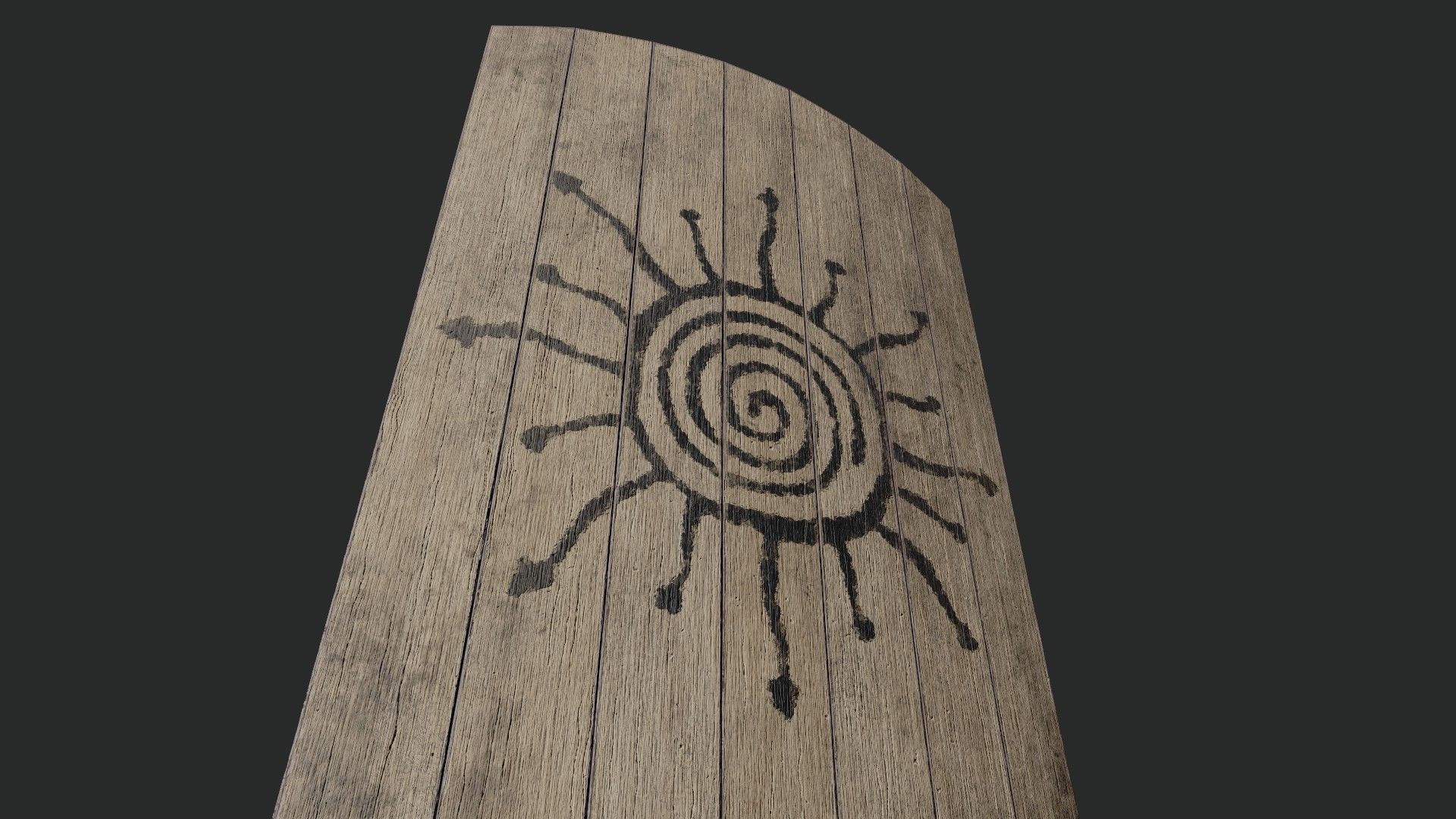 Slavic square wooden shield-painted black Sun symbol Low-poly 3D model_4