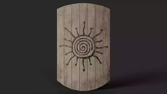 Slavic square wooden shield-painted black Sun symbol Low-poly 3D model