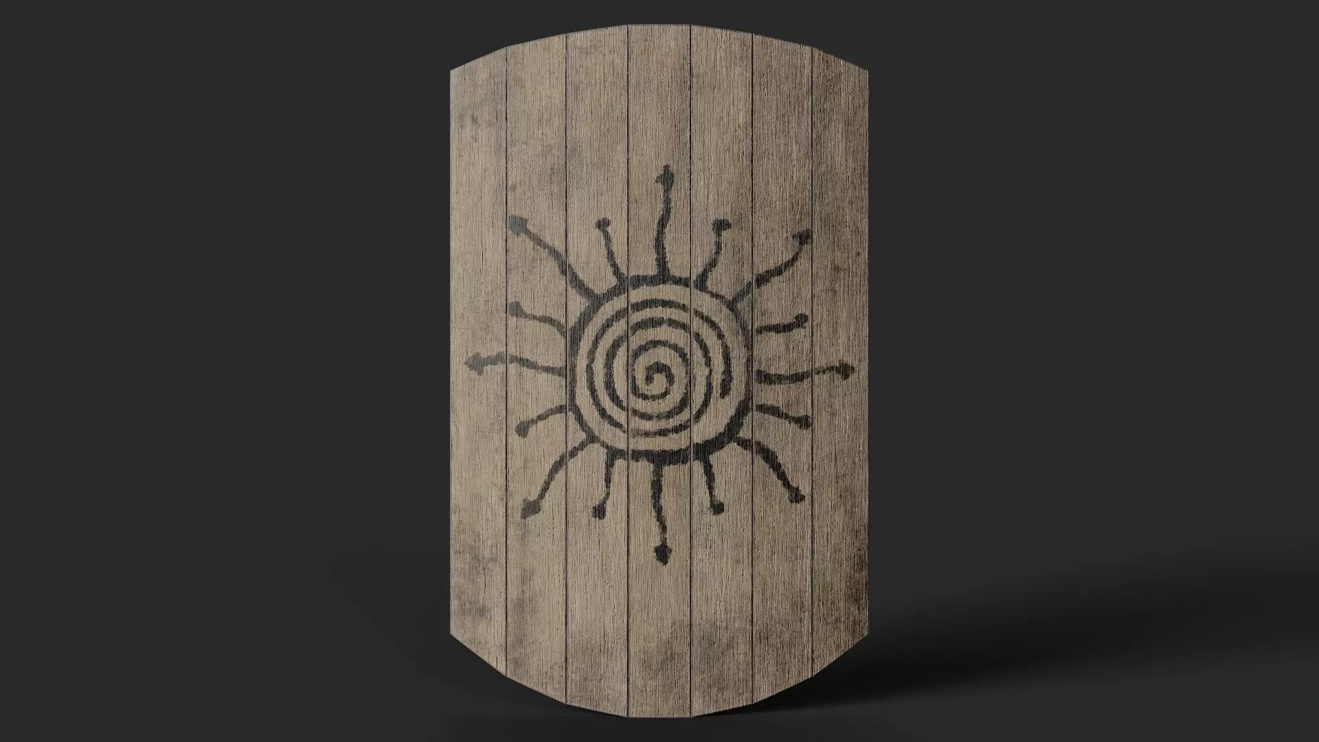Slavic square wooden shield-painted black Sun symbol Low-poly 3D model_0