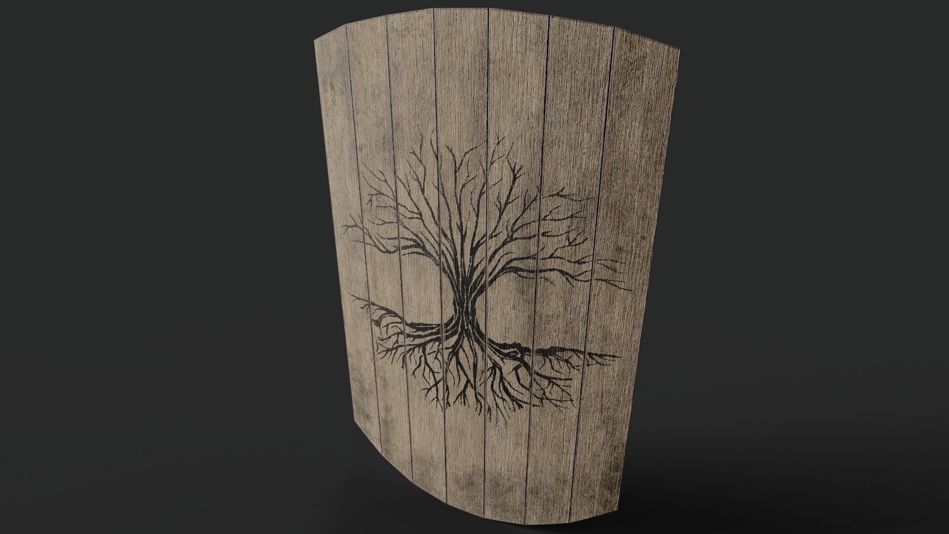 Slavic square wooden shield-painted black tree symbol Low-poly 3D model_5