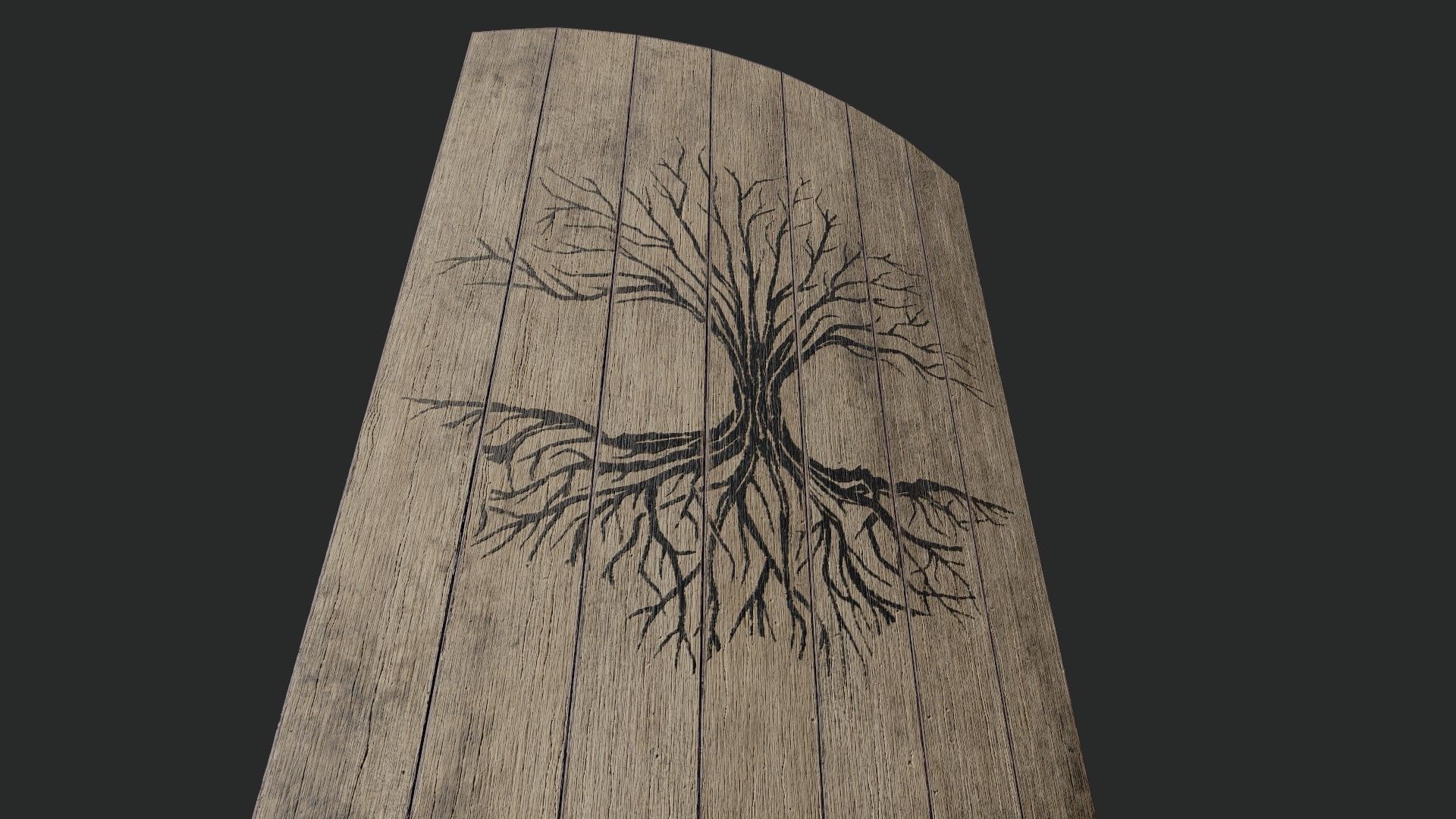 Slavic square wooden shield-painted black tree symbol Low-poly 3D model_4