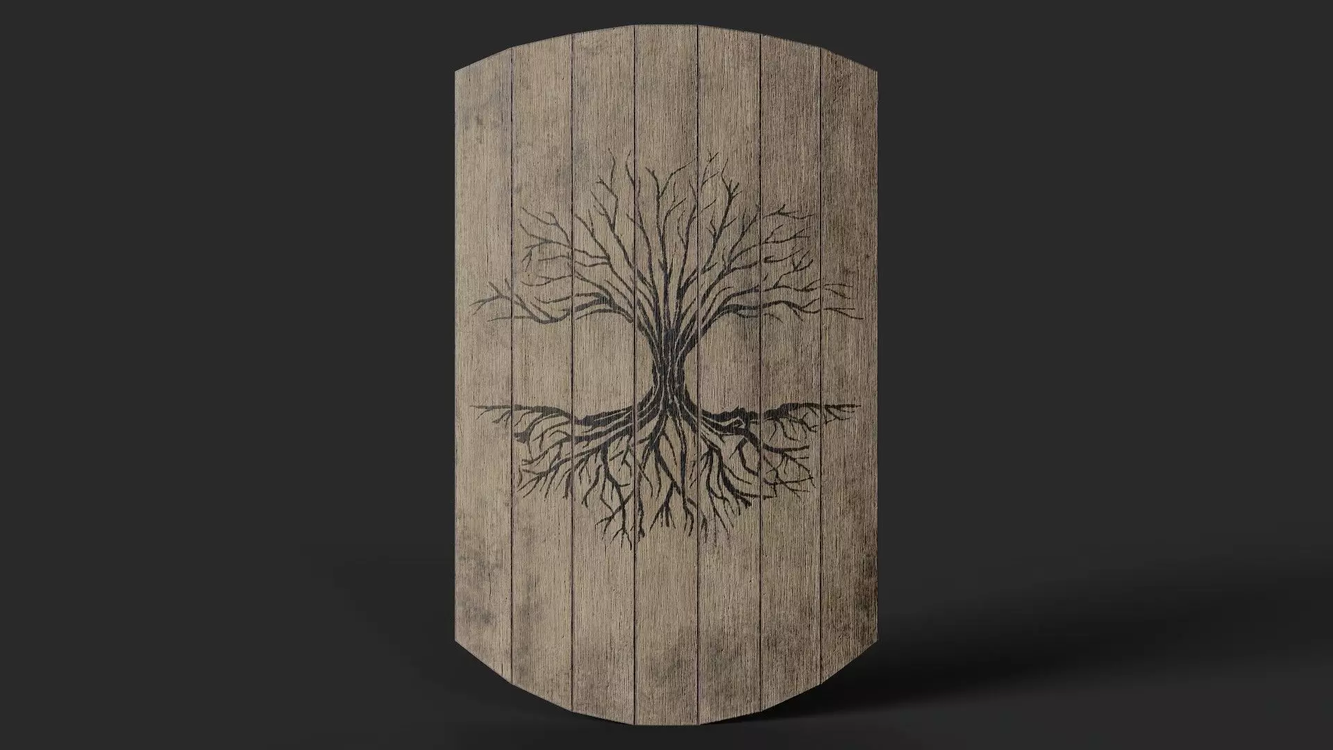Slavic square wooden shield-painted black tree symbol Low-poly 3D model_0