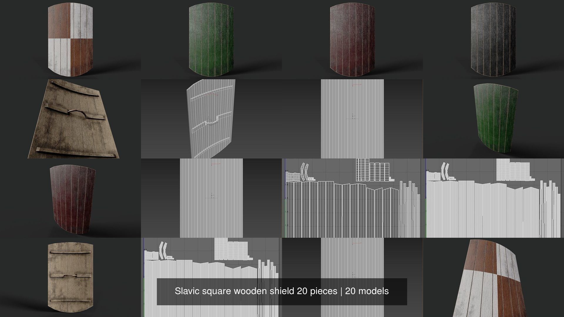 Slavic square wooden shield 20 pieces 3D Model Collection_4