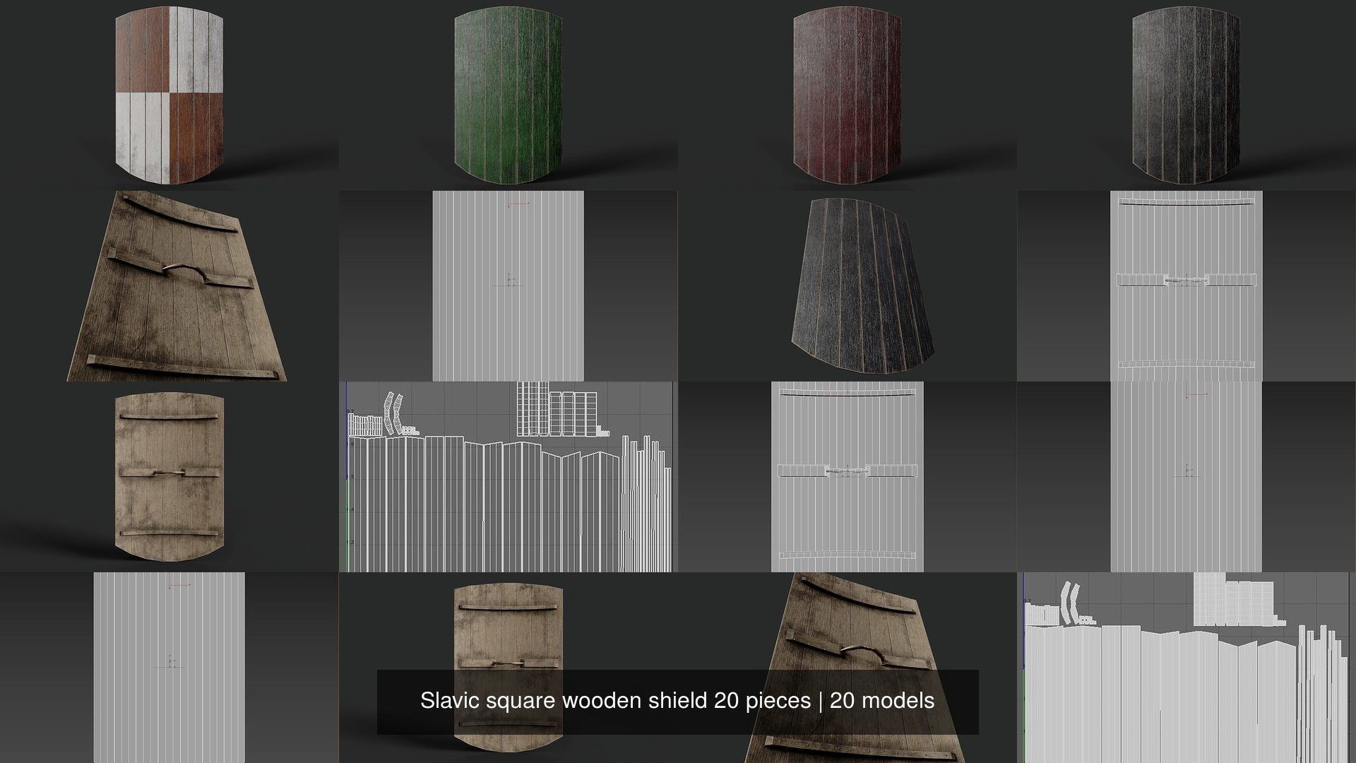Slavic square wooden shield 20 pieces 3D Model Collection_3