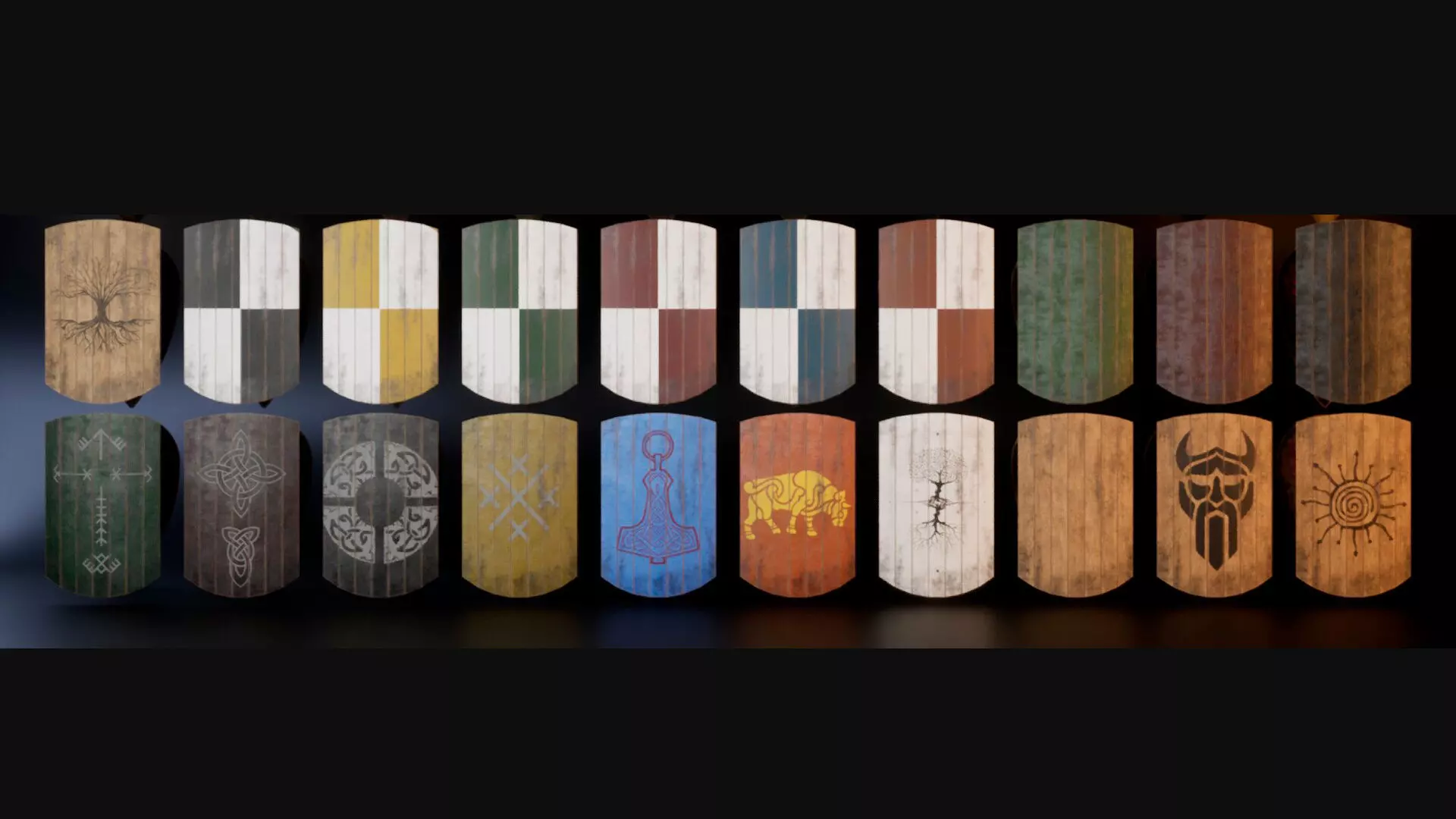 Slavic square wooden shield 20 pieces 3D Model Collection_0