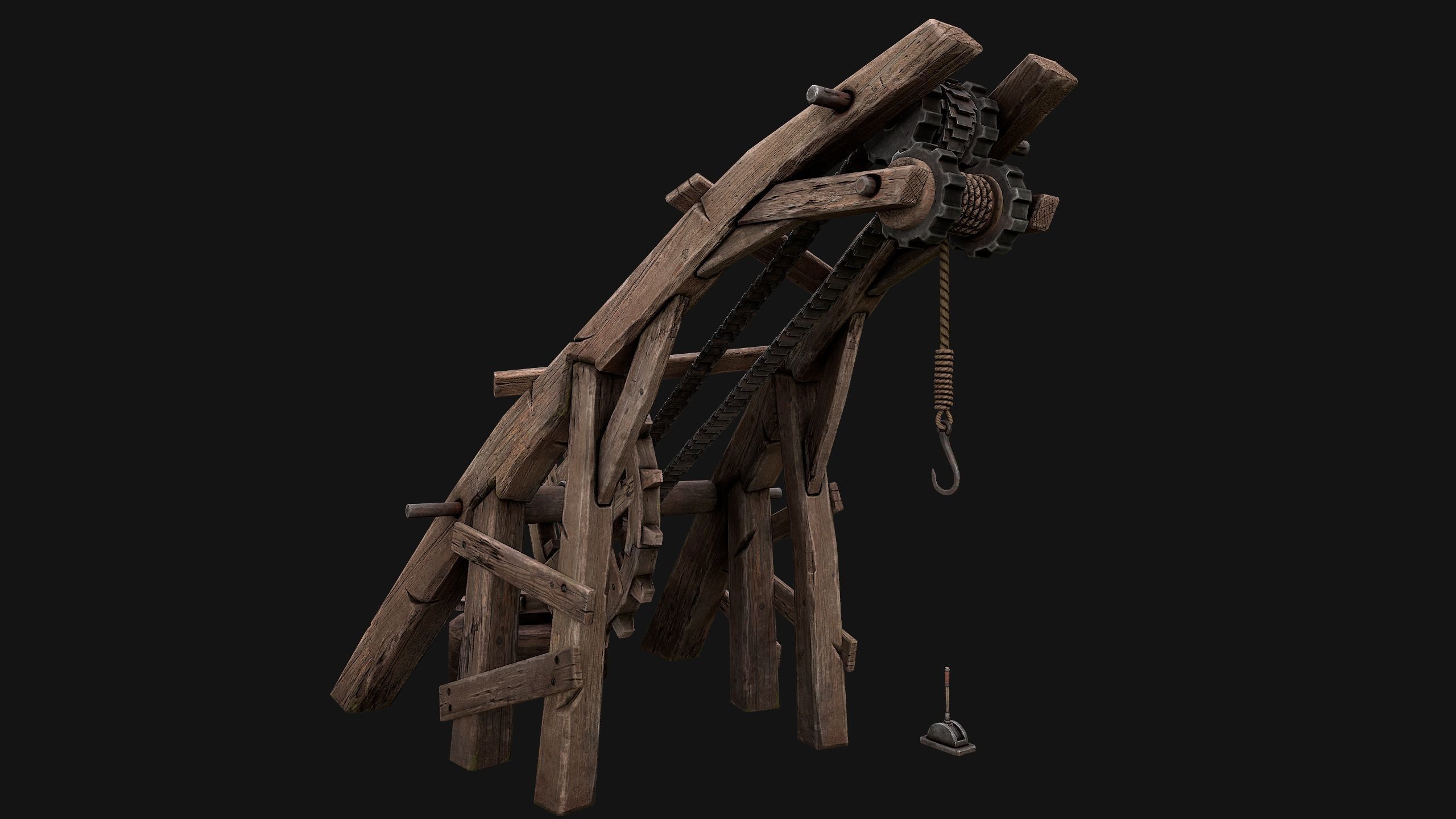 Medieval Crane Low-poly 3D model_6