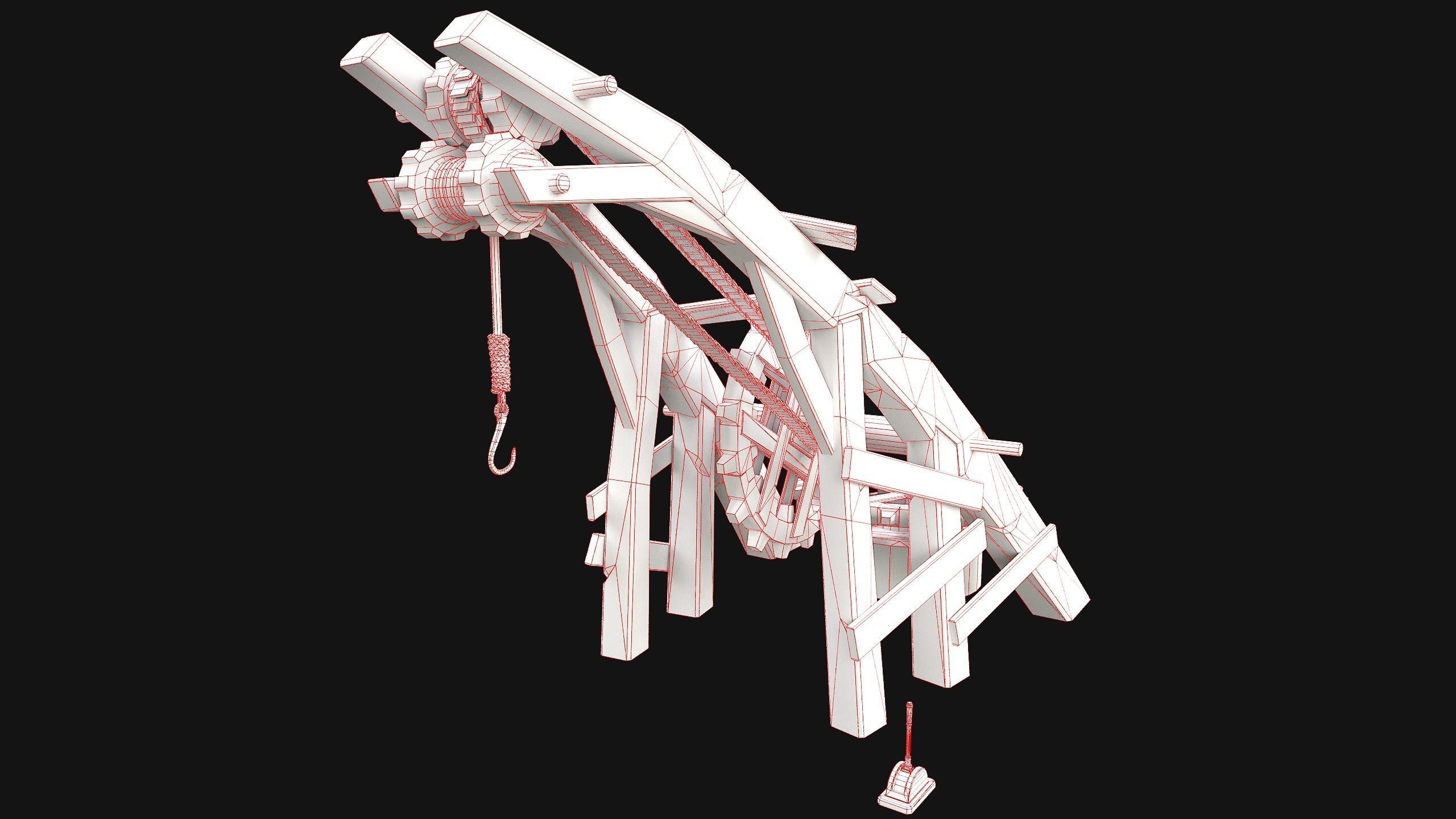 Medieval Crane Low-poly 3D model_3