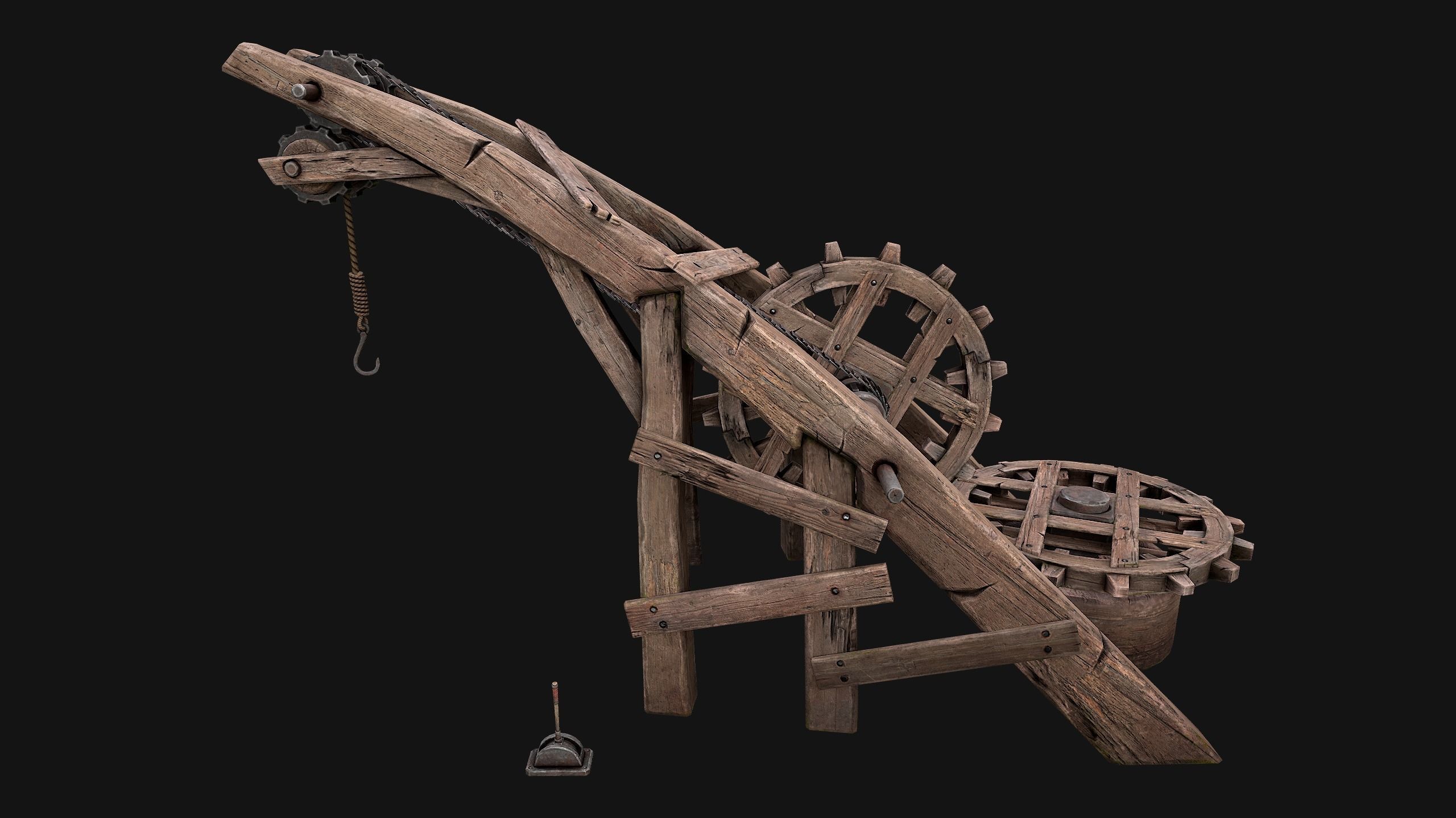 Medieval Crane Low-poly 3D model_19