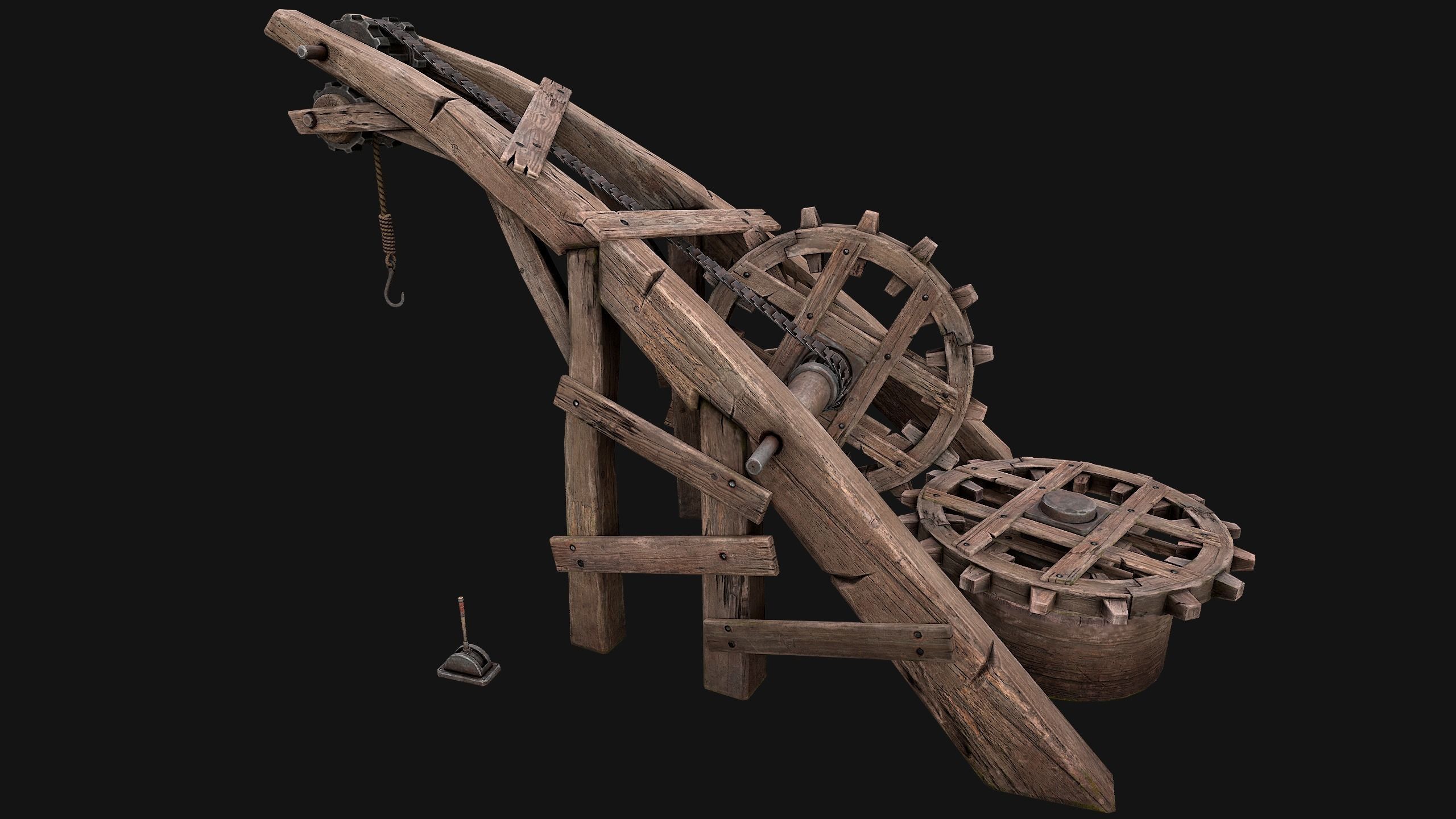 Medieval Crane Low-poly 3D model_8