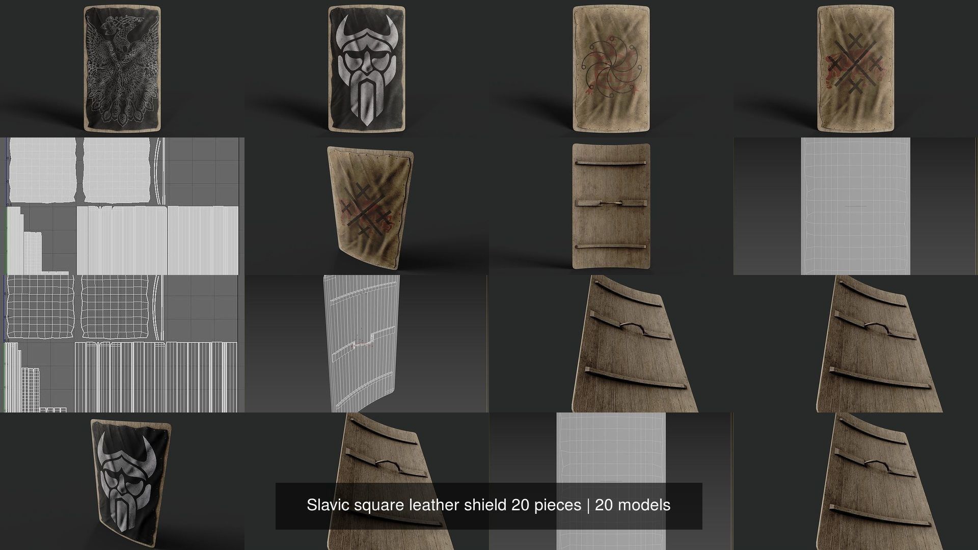 Slavic square leather shield 20 pieces 3D Model Collection_3