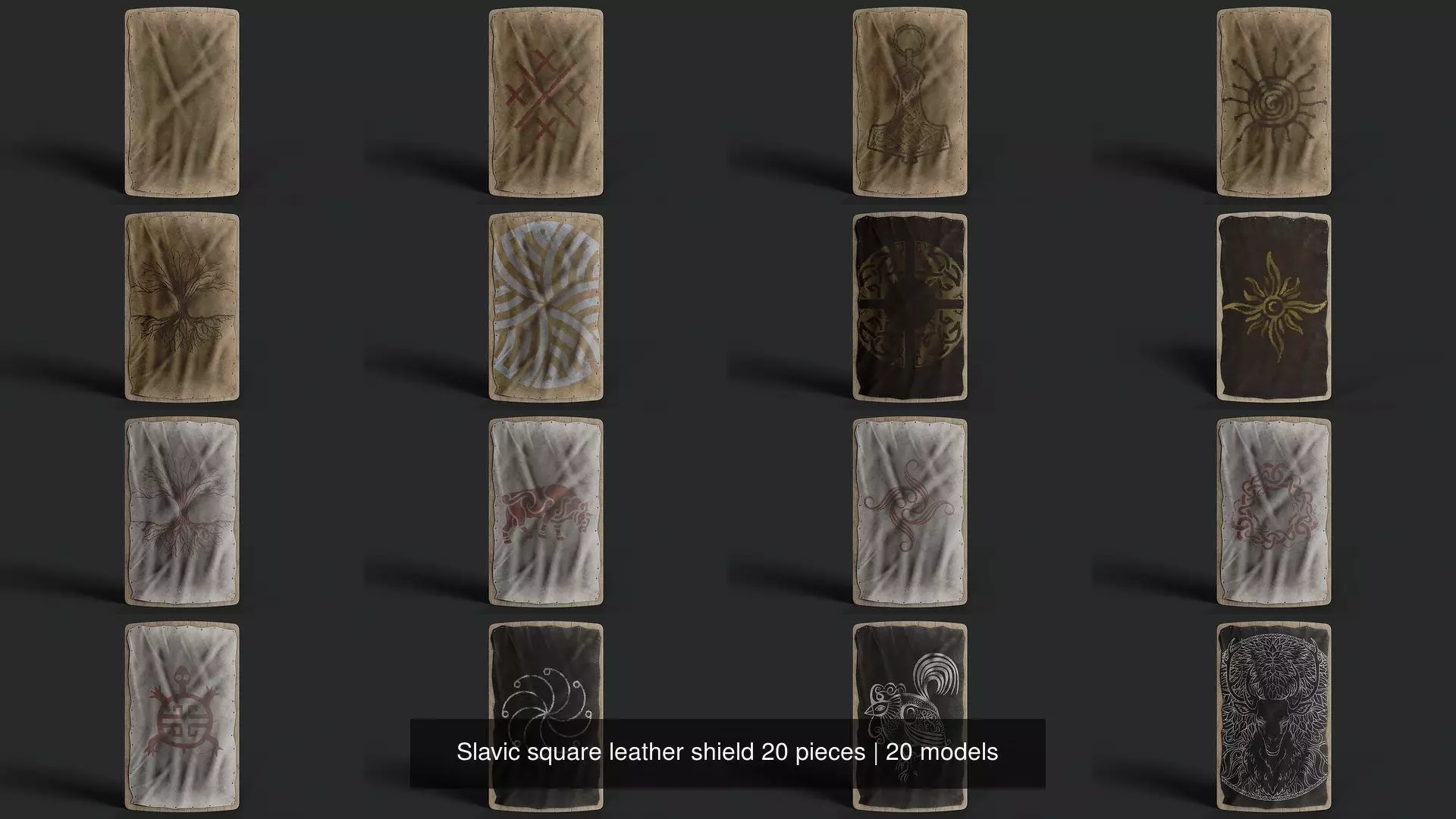 Slavic square leather shield 20 pieces 3D Model Collection_2