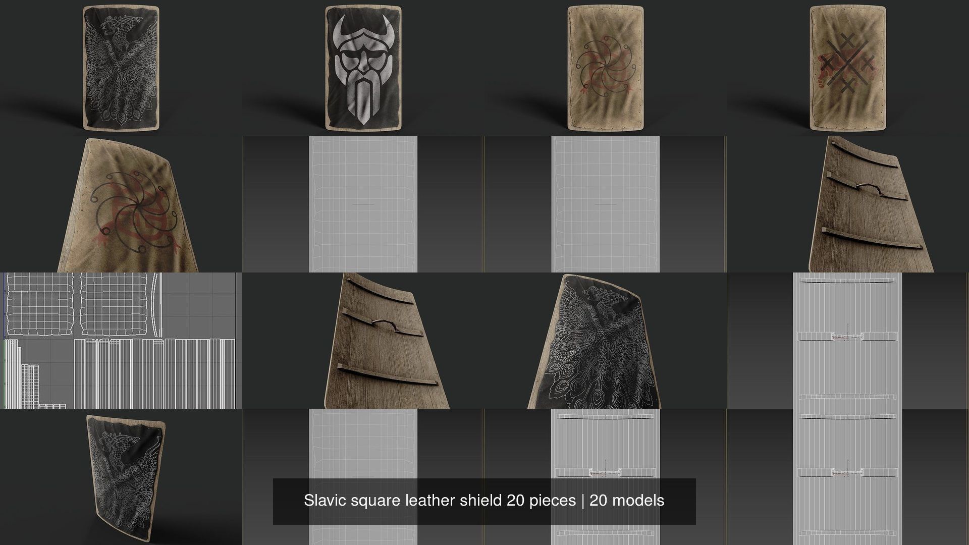 Slavic square leather shield 20 pieces 3D Model Collection_4