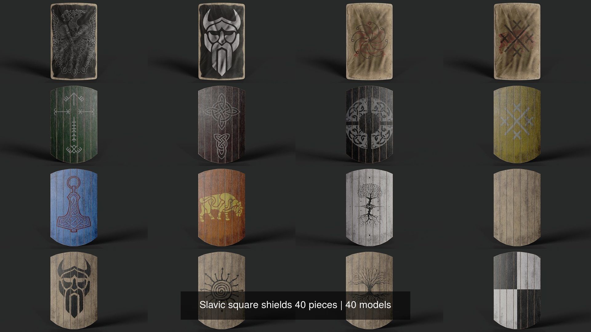 Slavic square shields 40 pieces 3D Model Collection_8