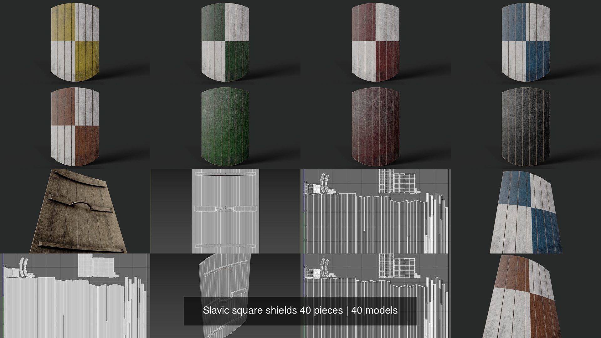 Slavic square shields 40 pieces 3D Model Collection_11