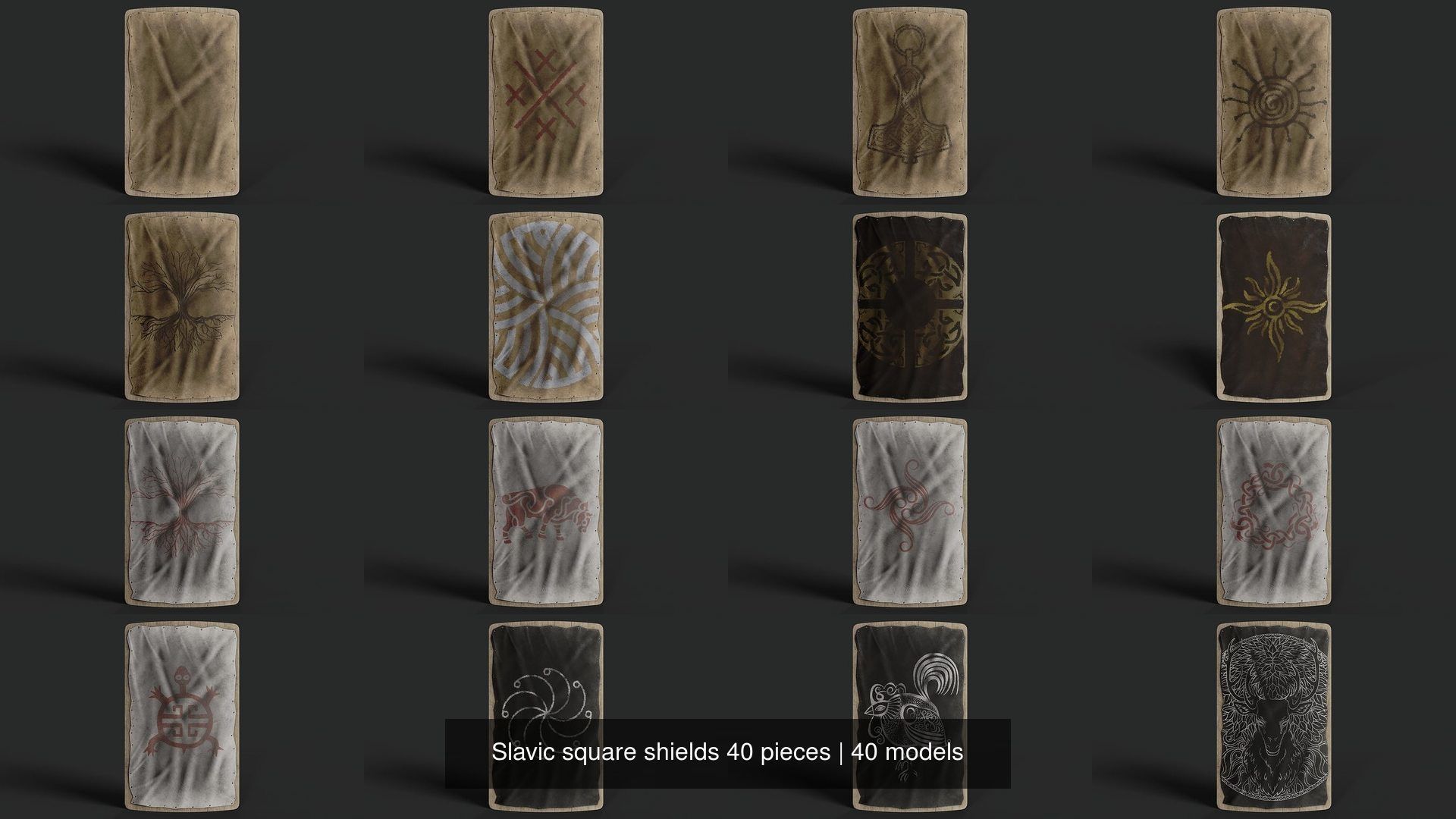 Slavic square shields 40 pieces 3D Model Collection_4